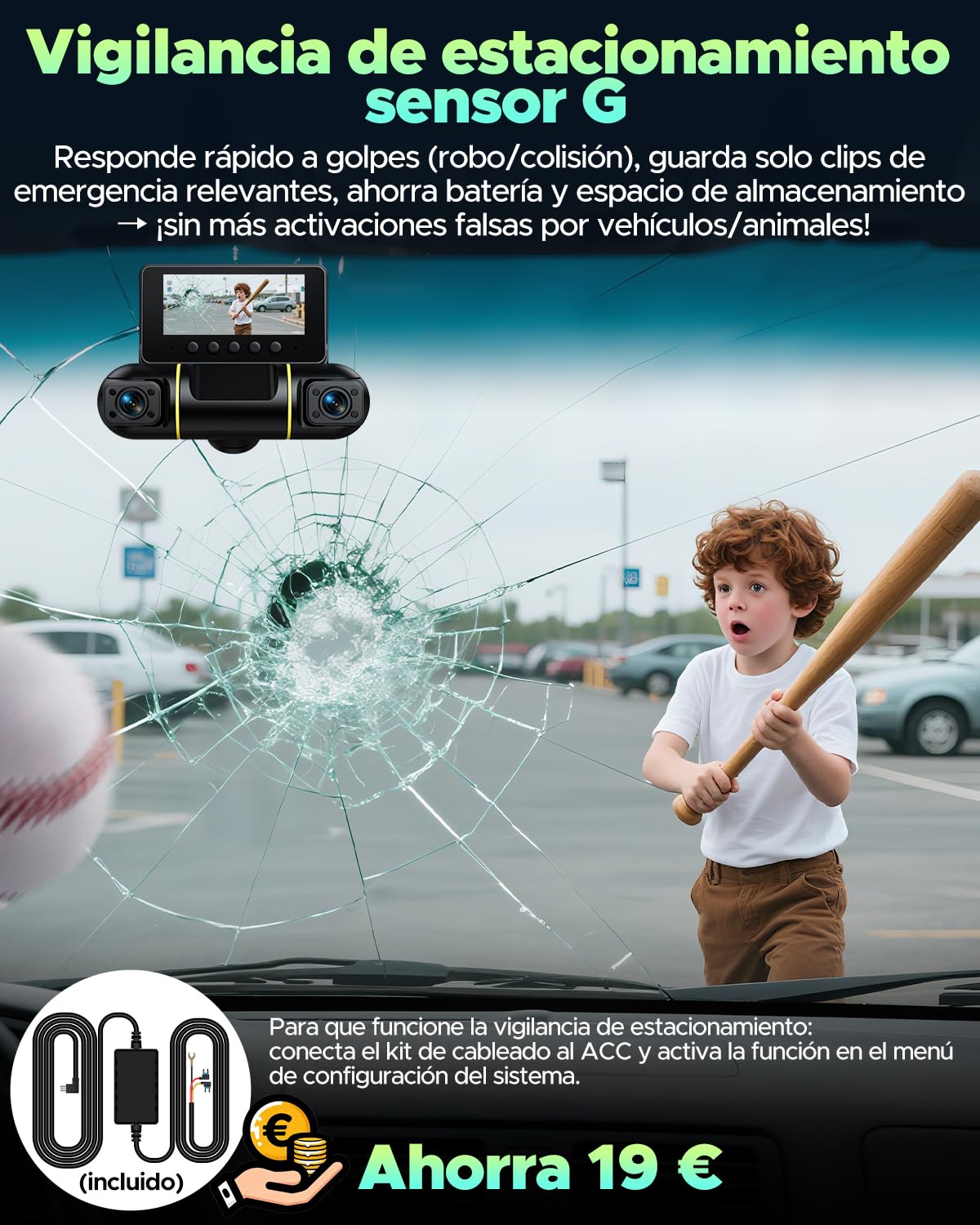 LAMTTO Dashcam 4 Canales 360° Cámara de Cochec Delantera y Trasera con Kit de Cableado Hardwire, Dash CAM con WiFi & App, G-Sensores, Monitor de Aparcamiento y IR Visión Nocturna, Tarjeta SD 128 GB