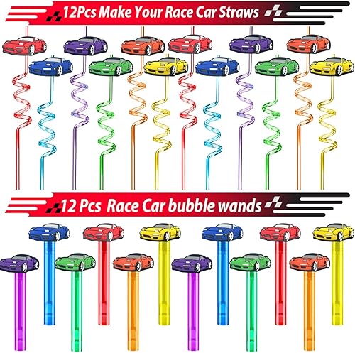 Vista 5 de 232 piezas de regalos de fiesta de cumpleaños de autos de carreras, suministros de decoración de bolsas de regalo, relleno de piñata, recuerdos