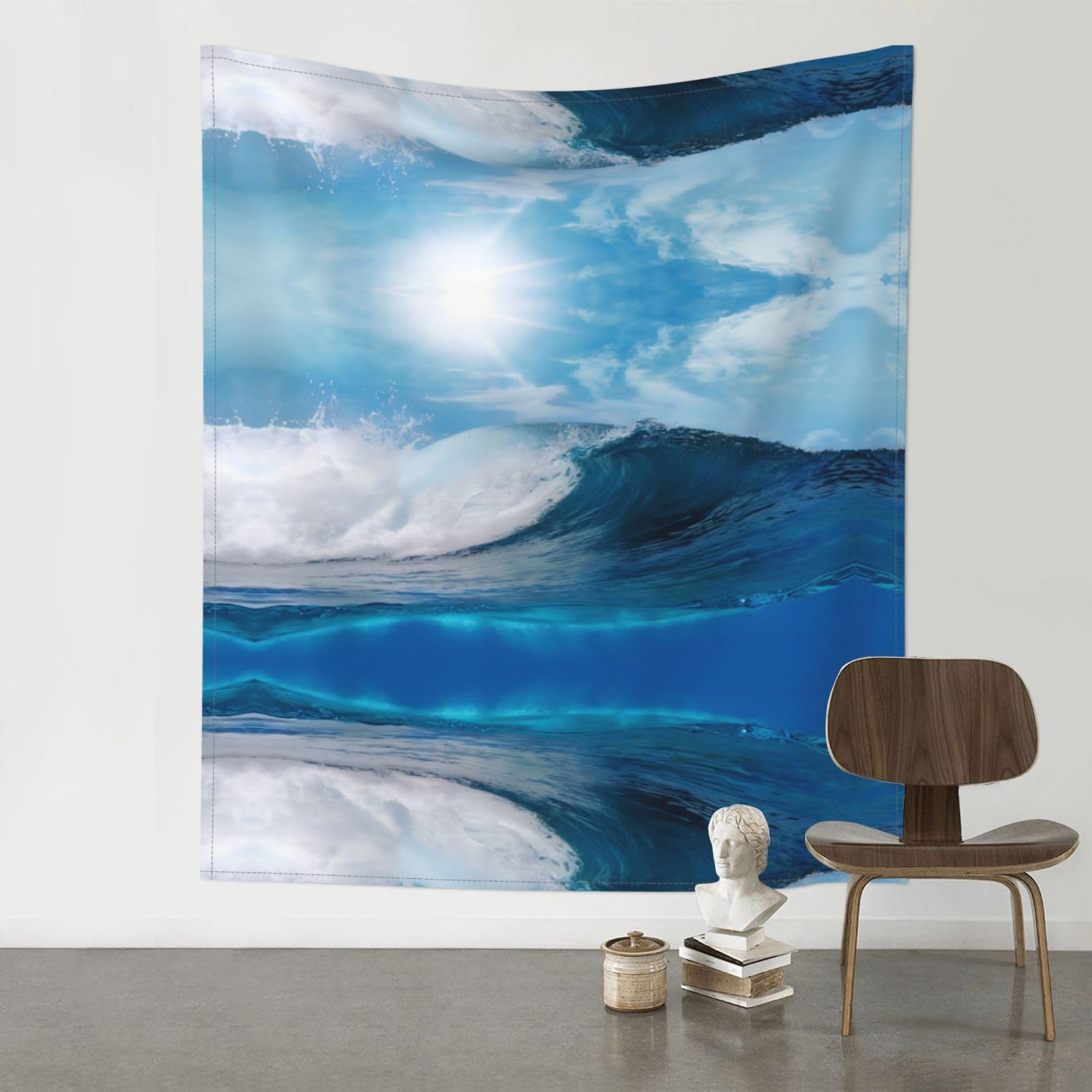 YYHWHJDE Blue Ocaen Seascape Prints Wall Tapestry 60x51in - High-Grade Polyester Throw Blanket for Bedroom, Dorm, Beach & Picnic Decor