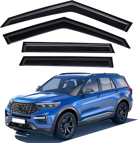 Lightronic WV94332 Deflectores y viseras laterales de montaje exterior, protectores de lluvia, humo oscuro, juego de 4 piezas, se adapta a Ford