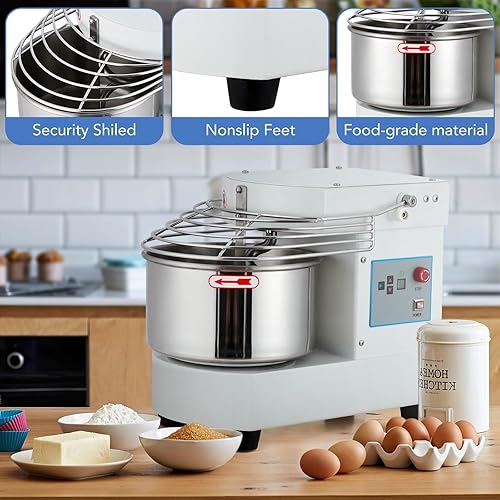 Miniatura 4 de Mezclador comercial de alimentos de 10.5 cuartos | Máquina amasadora de masa de doble rotación de 650 W con temporizador de pantalla táctil | Tazón