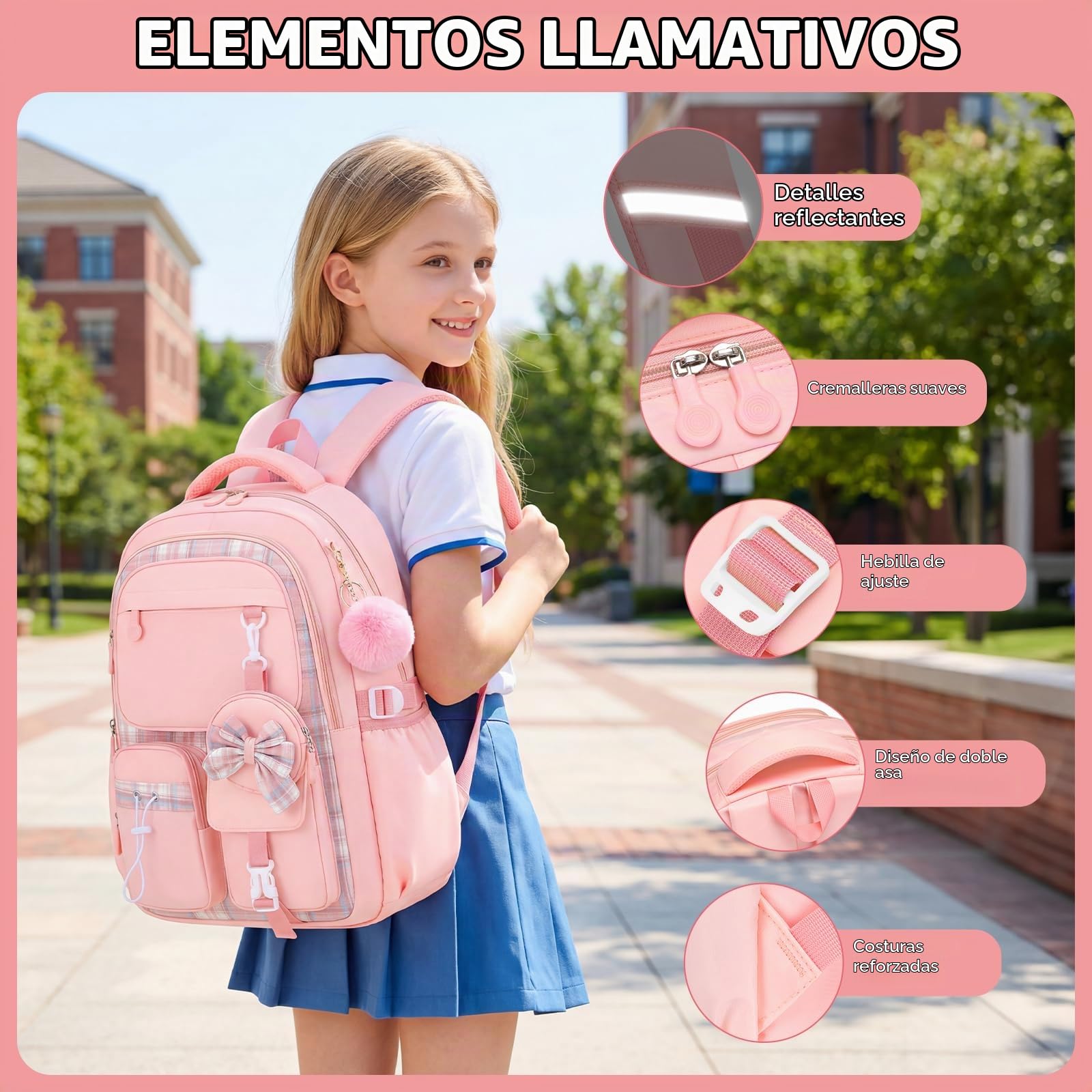 Amythe Mochila Niña 1°-5° Primaria con Bandas Reflectantes