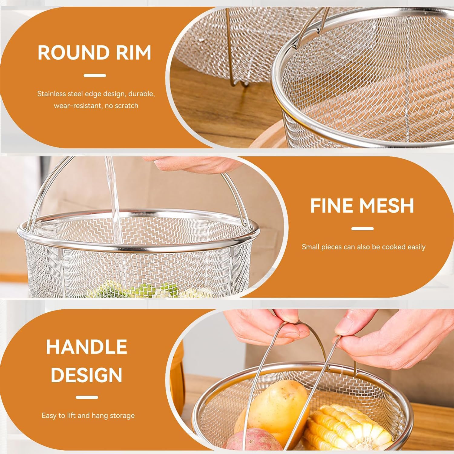 Cesta de Acero Inoxidable, Cesta de Malla para Vapor, Cesta de Vapor de Malla, Cocinar Cesta de Colador de Malla de Acero Inoxidable, Cesta para Cocer Al Vapor, para Lavar Freír Al Vapor(20cm)