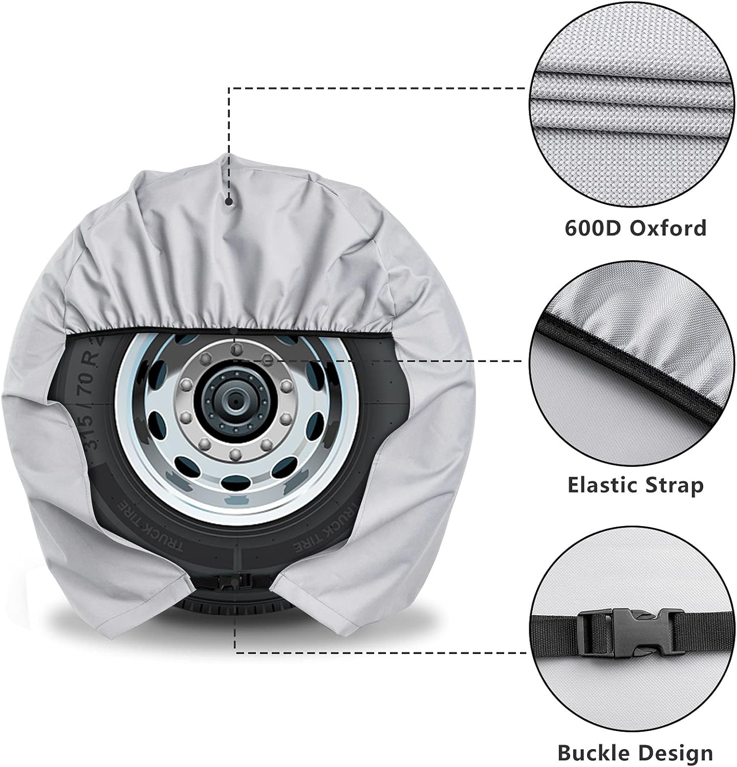 eletecpro RV Tire Covers Set of 4 with Heavy Duty 600D Oxford and Waterproof Coating Tire Cover RV Accessories for Trailer Truck Camper(Gray) : Automotive
