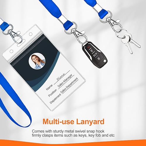 Miniatura 12 de Soporte transparente para tarjetas de identificación con cordón, a prueba de agua, pantalla vertical, protector de tarjeta de identificación