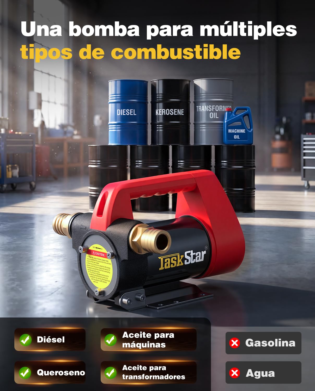 TaskStar Bomba Trasvase Gasoil 12V: Caudal 50 L/min, Eléctrica Bomba Portátil con Pistola, Filtro y Mangueras para Diésel, Biodiésel, Queroseno y Gasóleo – Para Casa, Granja y Obra