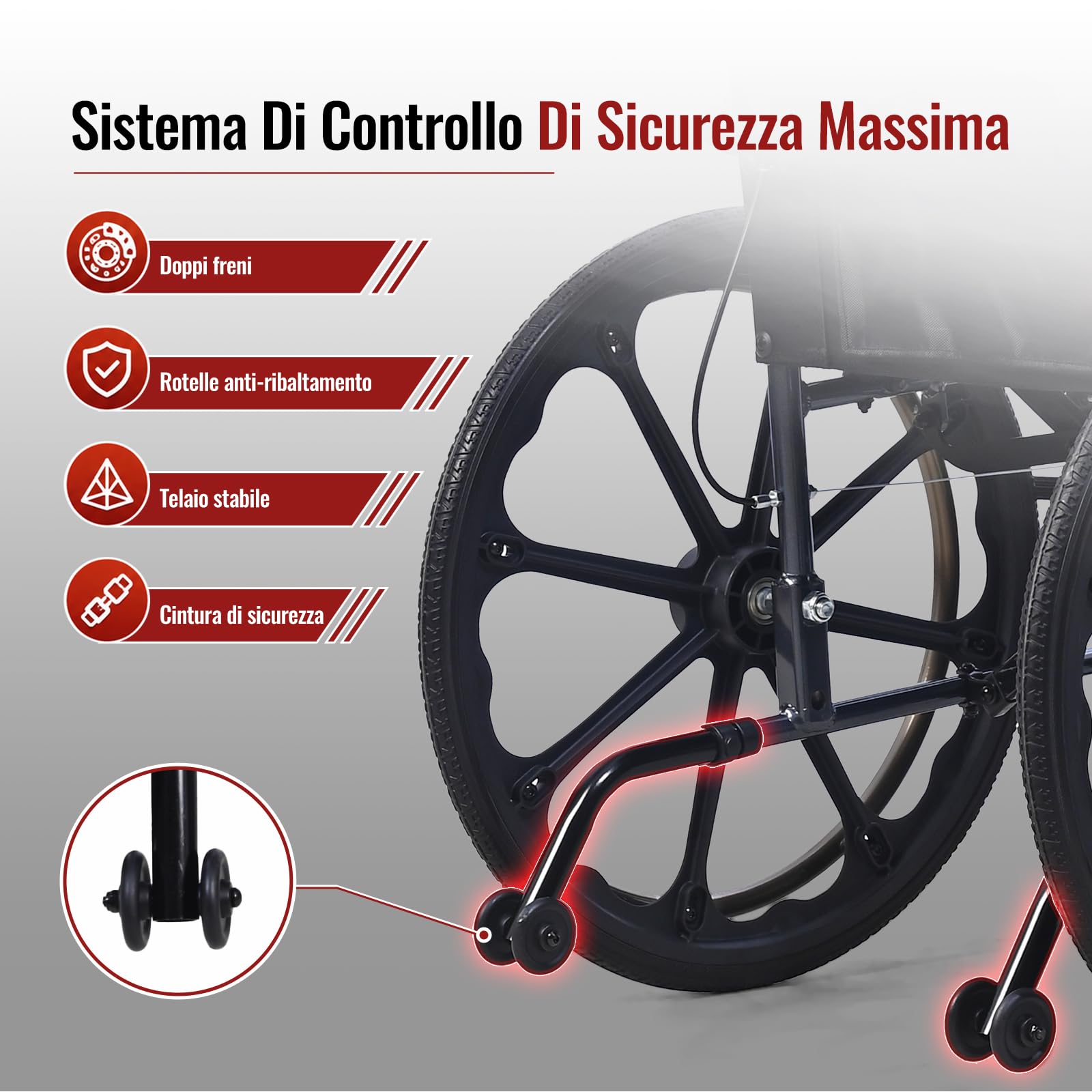 M4 Sedia a Rotelle Pieghevole Autopropulsata per Disabili Adulti Anziani