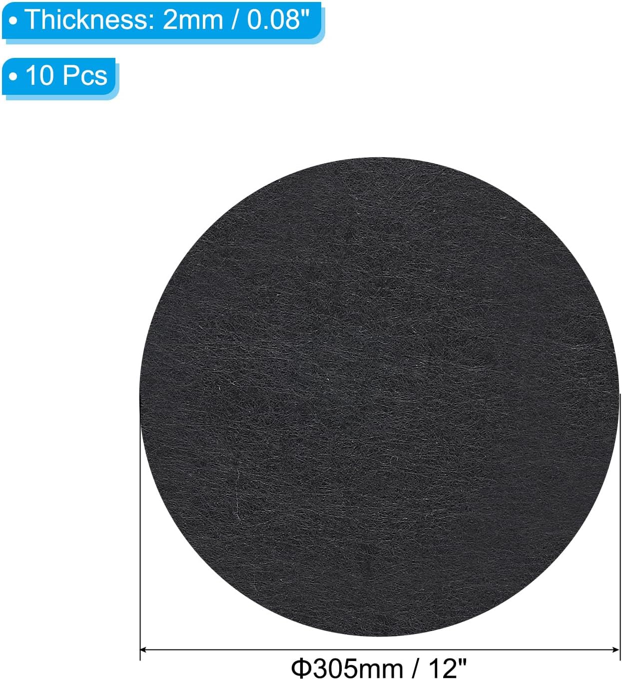 patikil 12 inch diameter lamp base felt, 10pack 2mm thickness round soft adhesive non-slip anti-scratch backed felt for lamp furniture diy craft, black black 12 inch