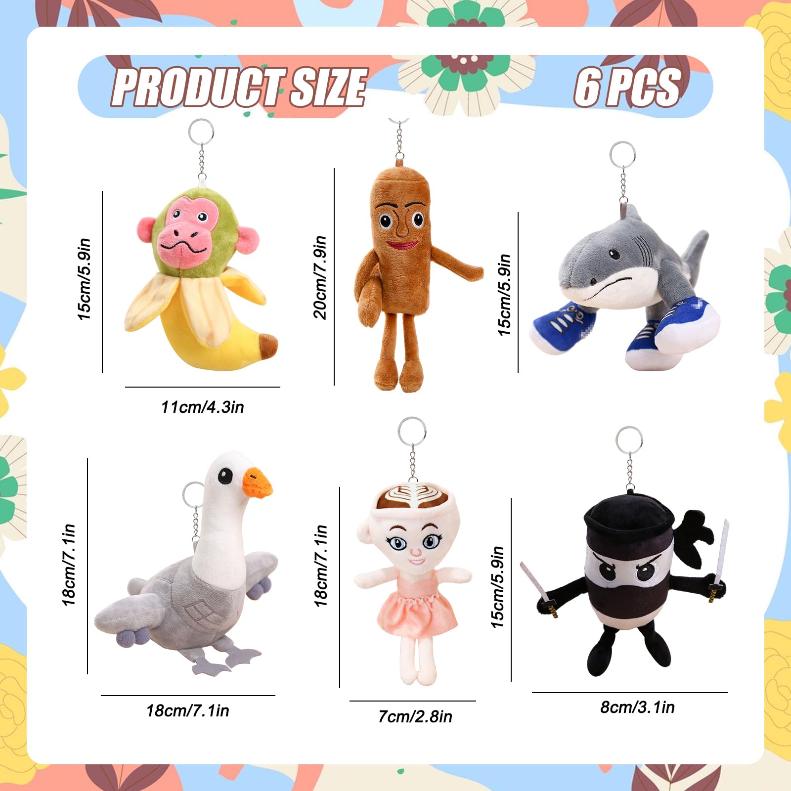 6 PCS Italian Brainrot Plush Toys Set (15-18cm) Soft Shark and Tung Tung Tung Sahur Plush Pendant Cappuccino Assassino and Ballerina Plushies for Age3+ Kid Adult Imaginative Play Collectors - Image 2