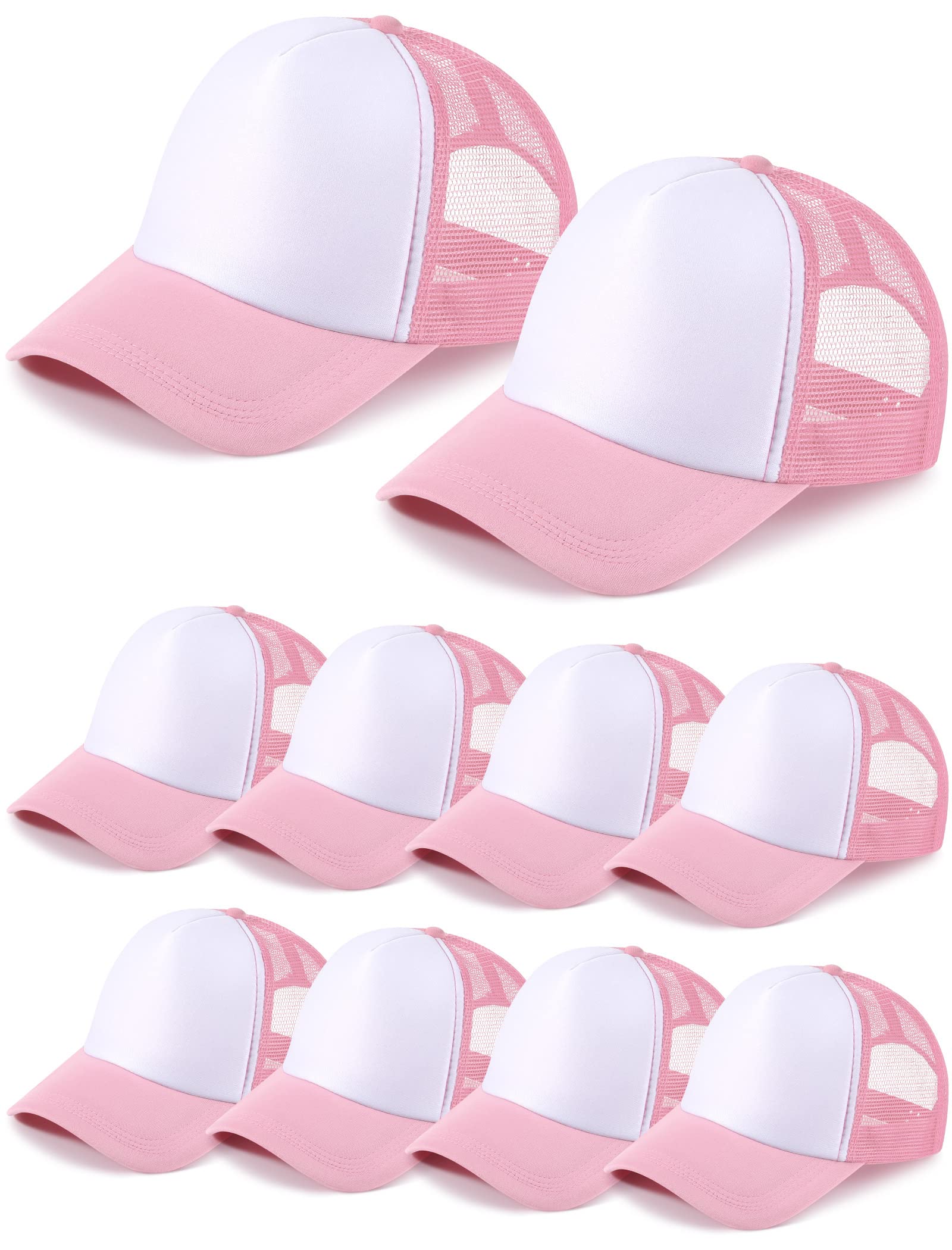 Photo 1 of 10 Pcs Sublimation Blank Trucker Hats Bulk Mesh Baseball Cap Polyester Mesh Trucker Hat for Men and Women (Pink and White)