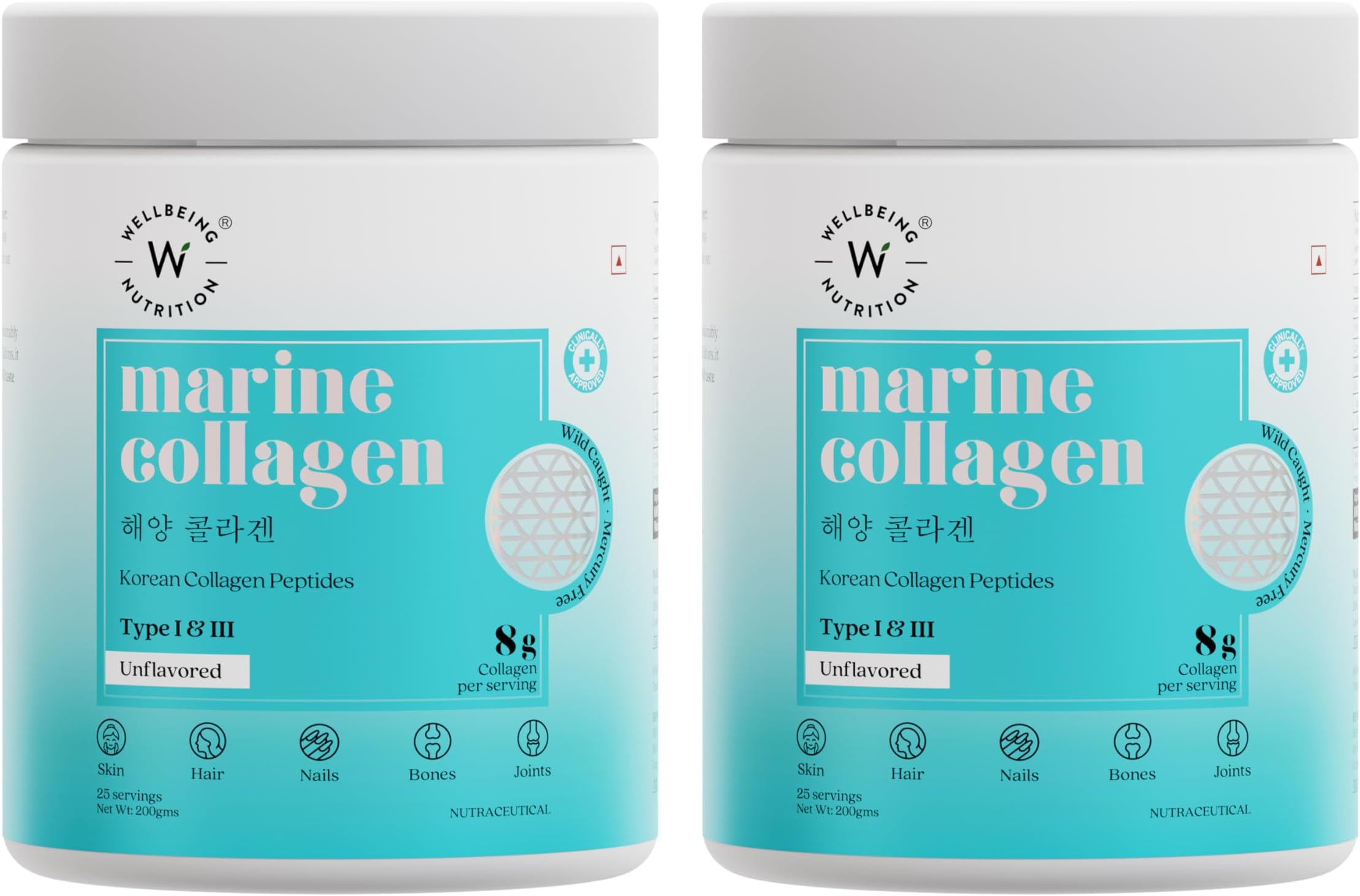 Wellbeing Nutrition Pure Korean Marine Collagen Supplements for Women & Men,200 grams|Hydrolyzed Collagen Powder & Amino Acids|Supports Healthy Skin,Hair,Nails,Bone & Joint|Unflavored