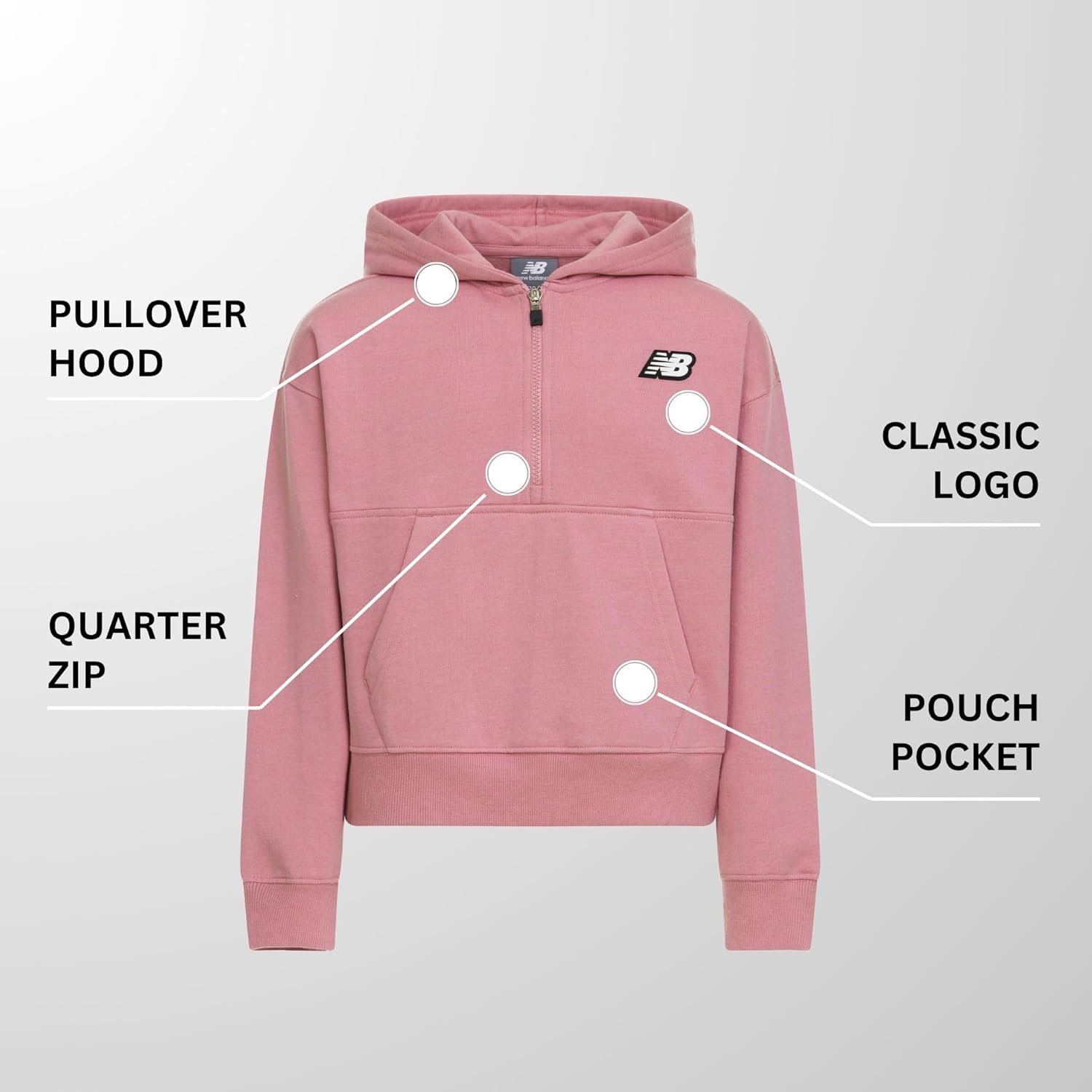New Balance Girls Quarter Zip Up Hoodie – Soft Cotton Blended Fleece Active Youth Pullover Sweatshirt, Lined Hood - Image 5