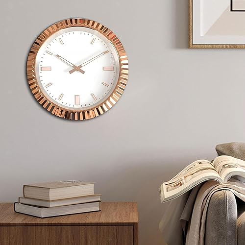 Miniatura 5 de Reloj de pared de oro rosa de 14 pulgadas con esfera blanca, funciona con pilas, cuarzo silencioso sin tictac, decoración analógica moderna para el