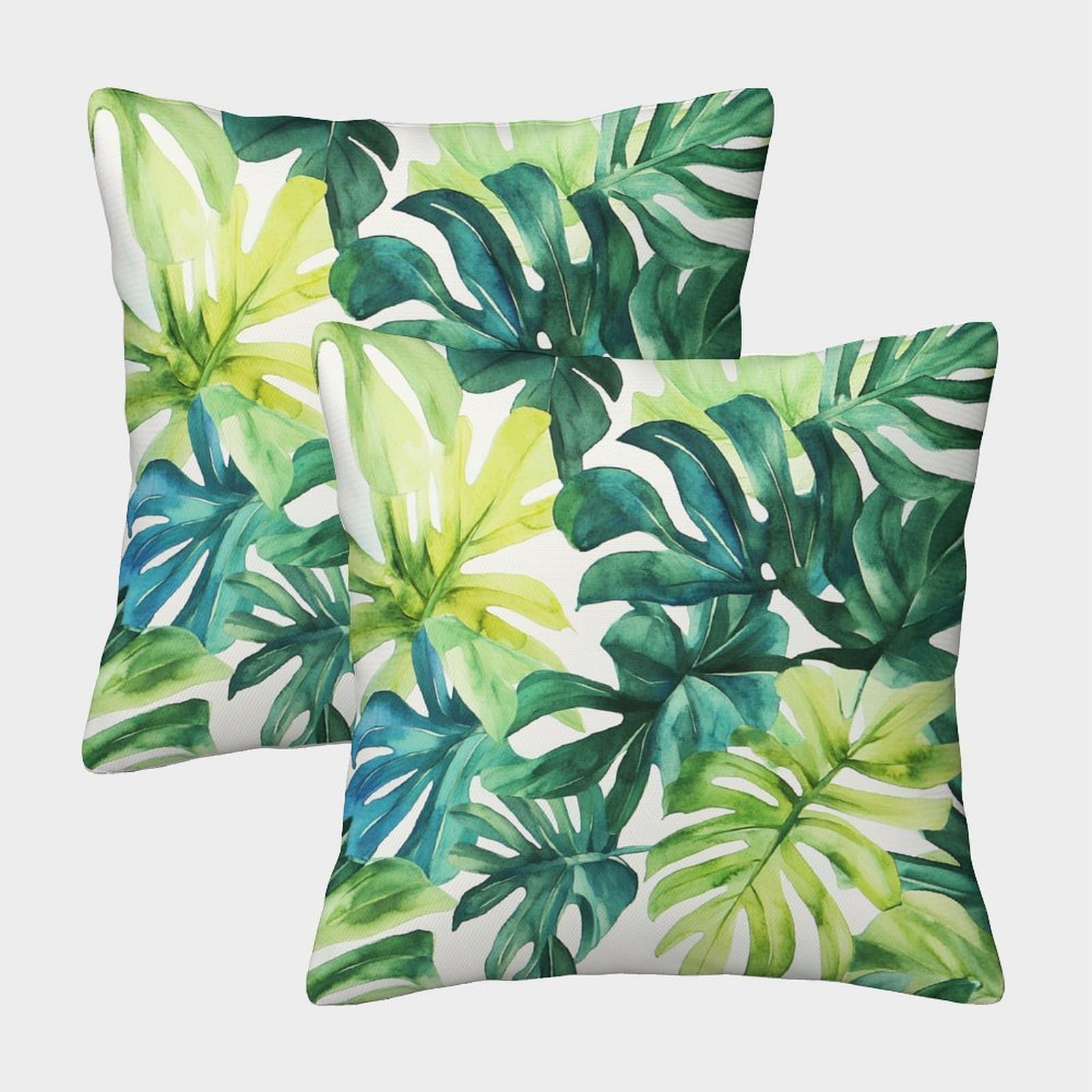kaiyun 2 Pack Lush Tropical Plants - Watercolor Style Pillow Case Home Decoration Sofa Cushion Cover 45x45cm
