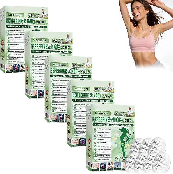 Moringa X Berberine Patch 10 in 1, Nano-Microneedle Schlankheits-Patch, natürliche Inhaltsstoffe, einfach anzubringen, unsichtbar unter der Kleidung, ideal für Damen und Herren (5 Boxen) - 1