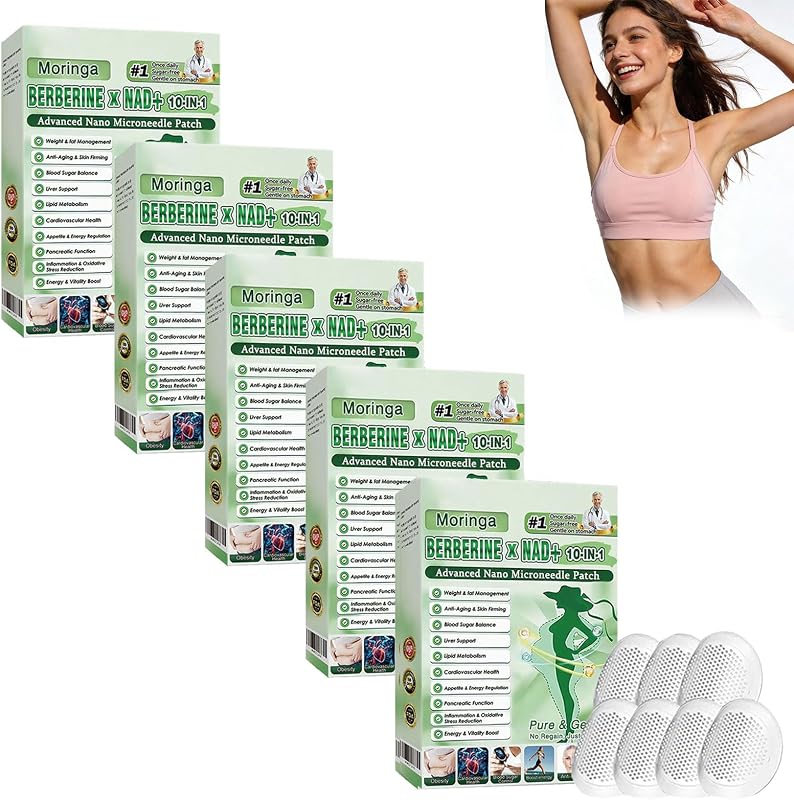 Moringa X Berberine Patch 10 in 1, Nano-Microneedle Schlankheits-Patch, natürliche Inhaltsstoffe, einfach anzubringen, unsichtbar unter der Kleidung, ideal für Damen und Herren (5 Boxen)