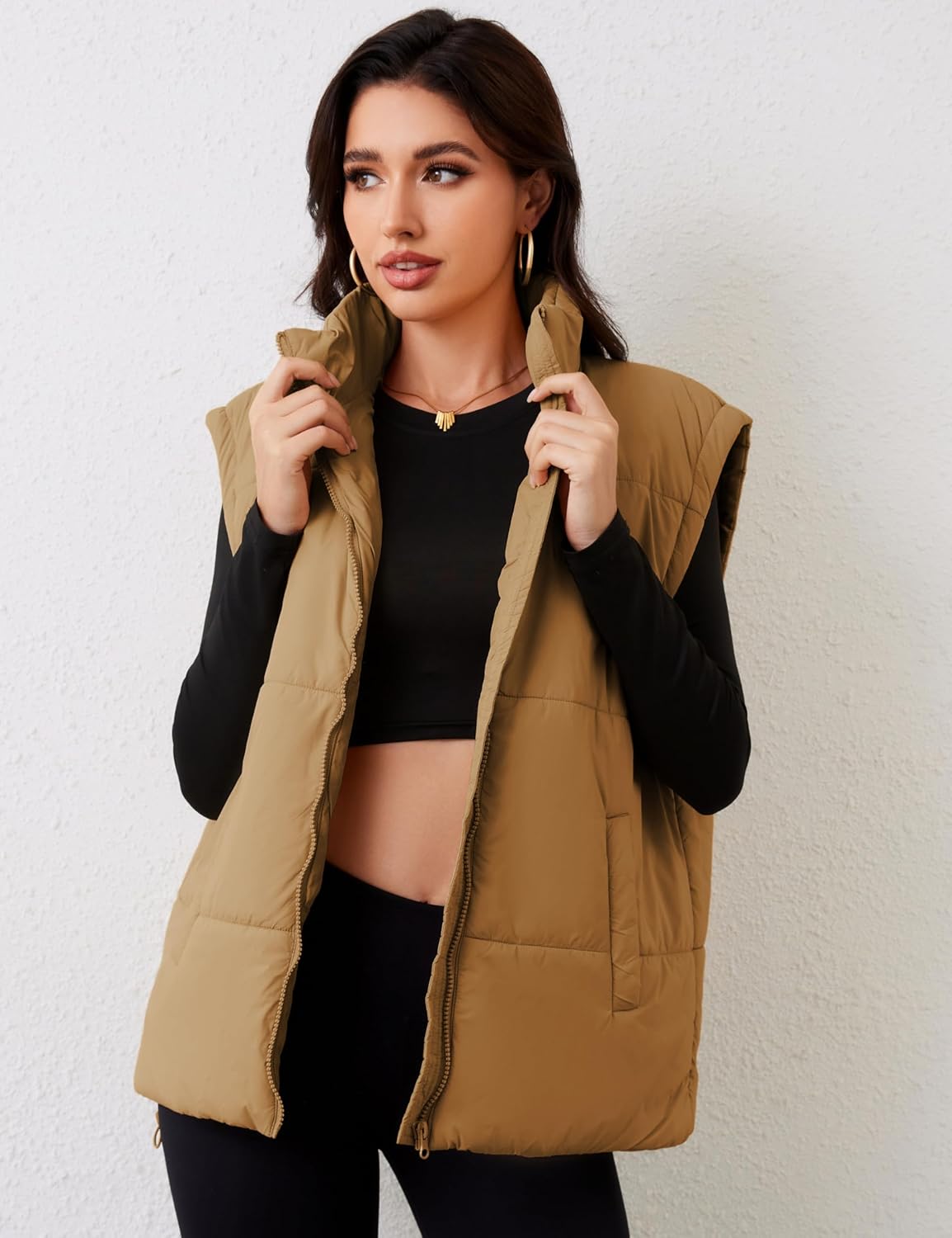 Daacee Women's Oversized Puffer Vest Lightweight Warm Sleeveless Puffy Bubble Outerwear Jackets Coats with Pockets - Image 3