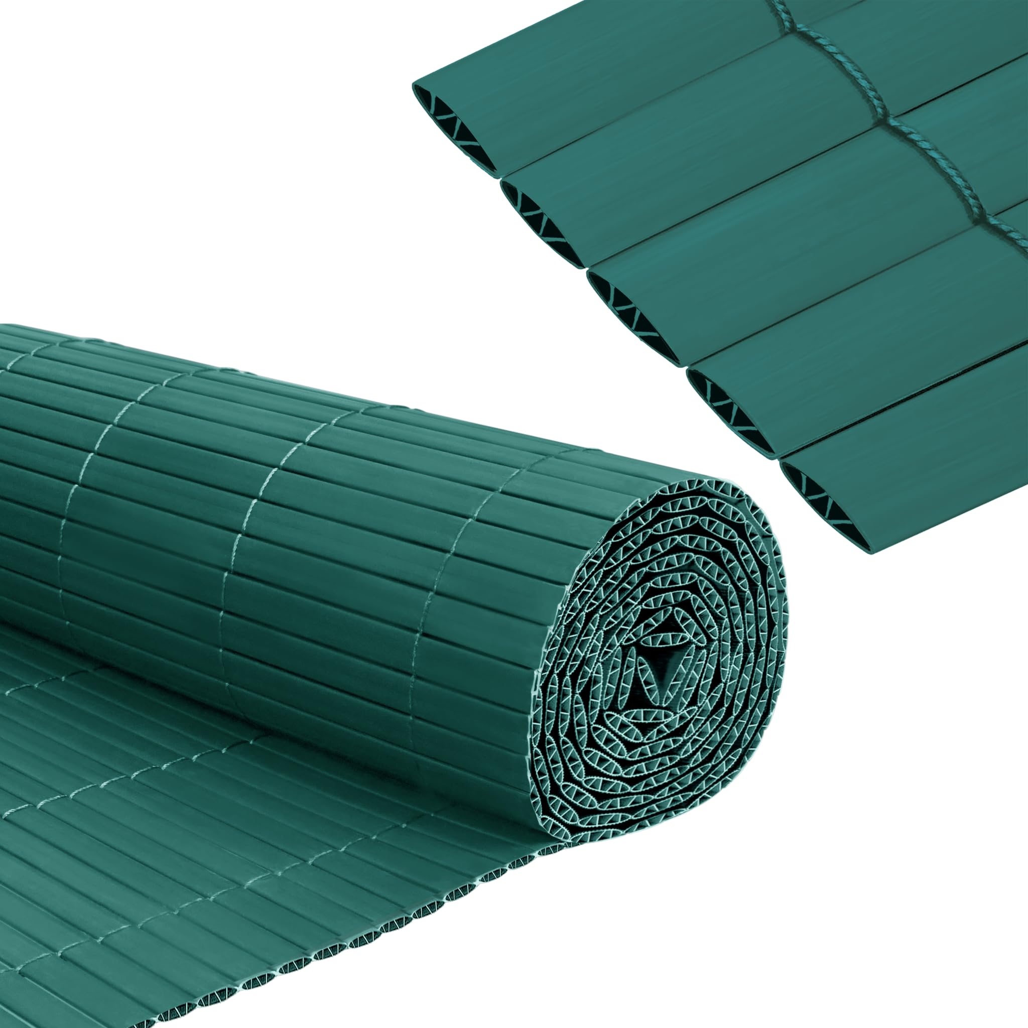 Froadp PVC Sichtschutzmatte Sichtschutzzaun Imitat Bambus mit Kabelbindern und W-Förmige Verstärkten Lamellen Wetterfest Balkon Sichtschutz Outdoor Gartensichtschutz Zaun 80x1000cm (Grün)