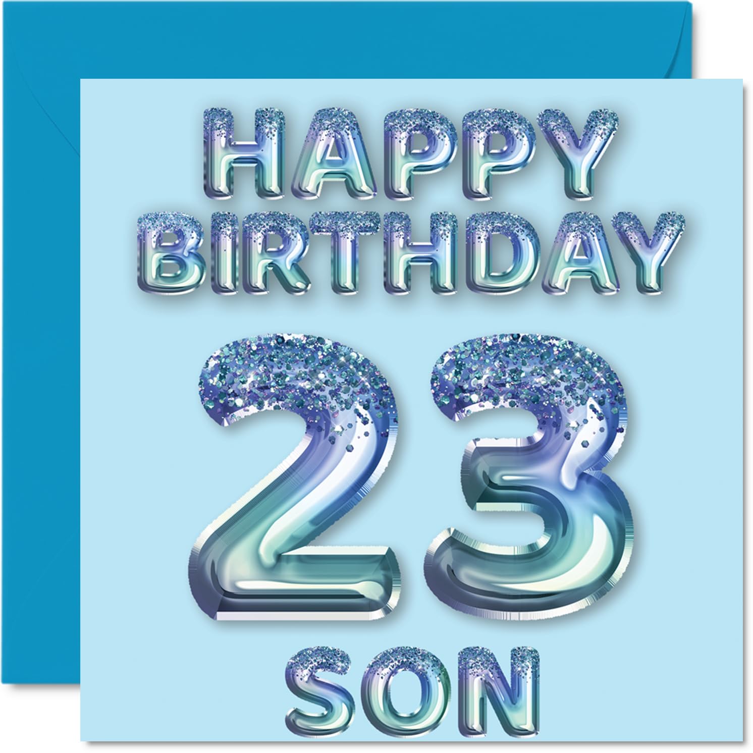 23rd Birthday Card for Son, Blue Glitter Party Balloons