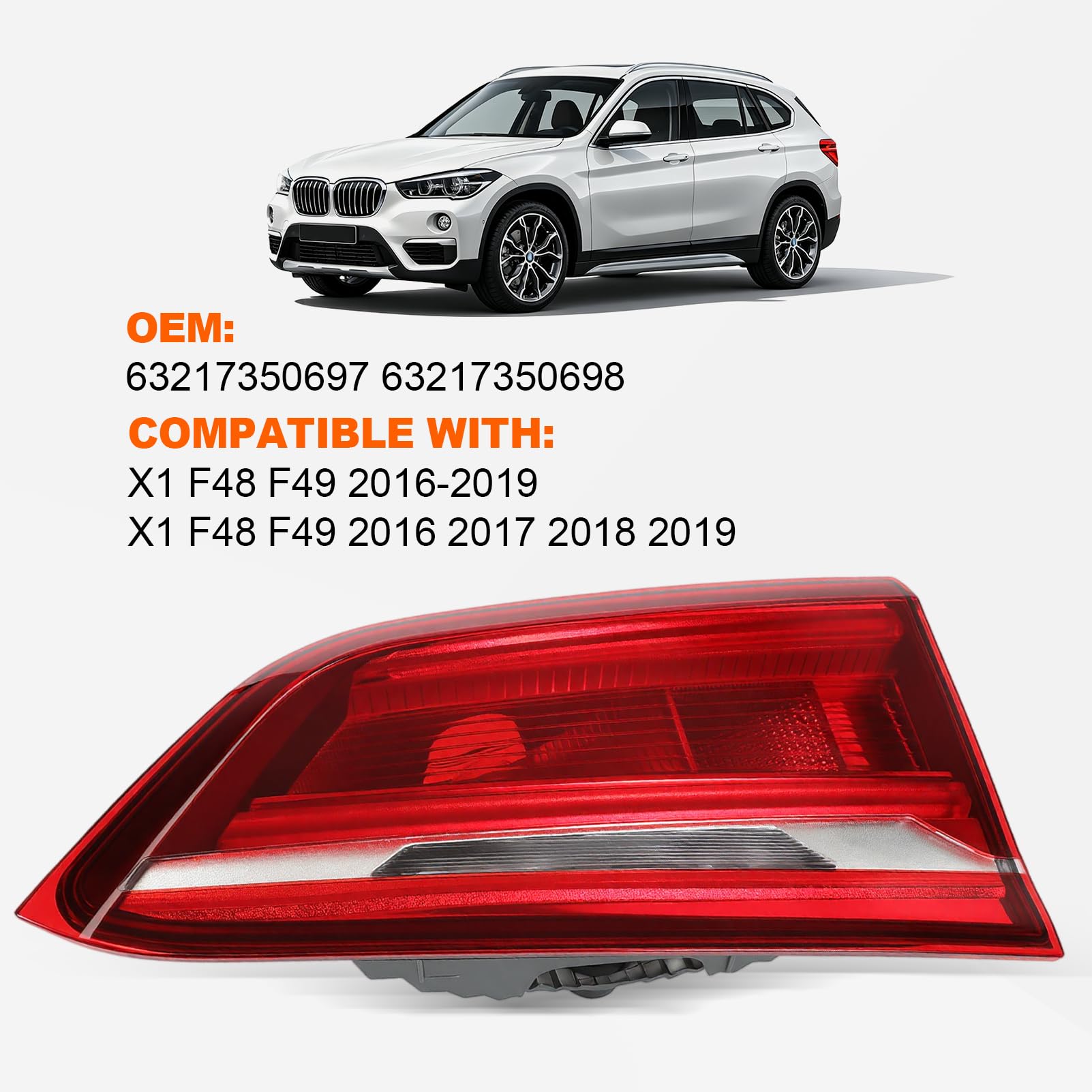 Fanali Posteriori Sinistro e Destro per BMW X1 F48 2014-2022 Luce Freno Luce di Posizione Sostituzione 63217350697 63217350698 1 Paio (Sinistro e Destro)