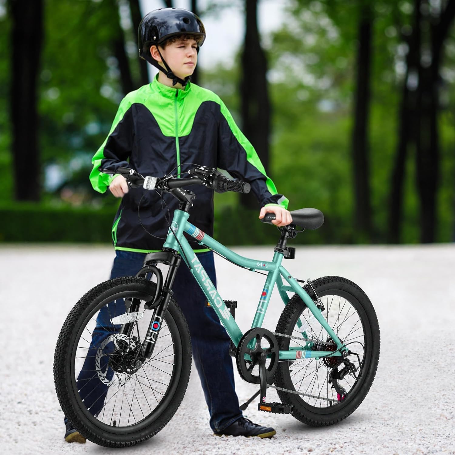 Ecarpat 20/24 Inch Kids' Mountain Bike, 7 Speed Mountain Bicycle with Front Suspension, Front Disc Brake and Rear V-Brake, Carbon Steel Frame Outdoor Cycling City Bike for Teenager Boys Girls Gifts