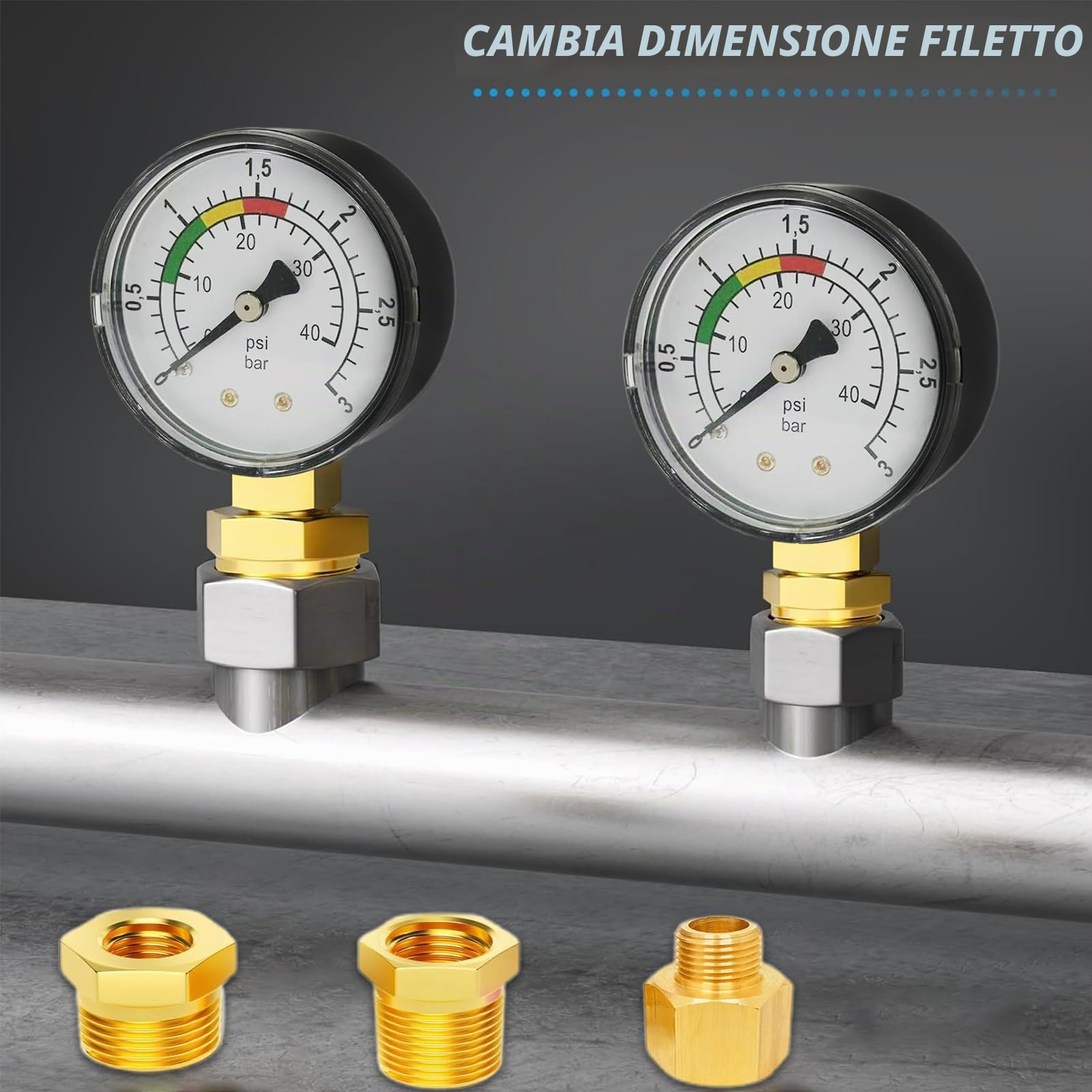 Manometro per acqua, 1/4 pollici, manometro di pressione per piscina, doppia scala, robusto alloggiamento in acciaio inox, facile da installare, durevole, versatile, per piscina, laghetti e