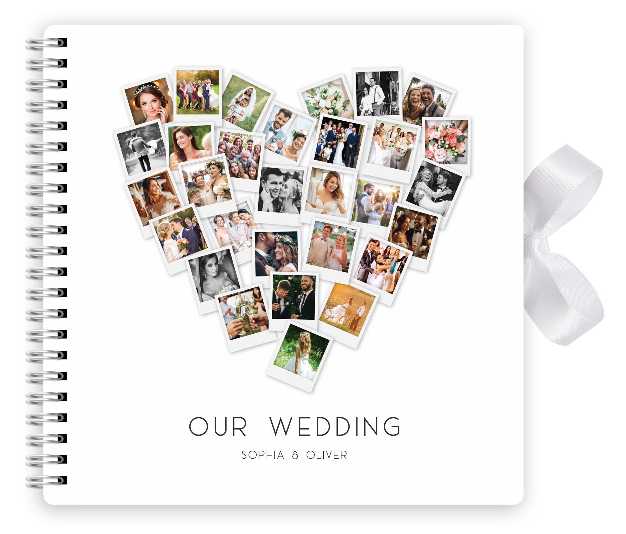 Personalised Photo Wedding Guest Book Keepsakes,Signature Scrapbook, Photo Album Wedding Couple - 20cm x 20 cm - 50 Sheets (Heart Shape, White)