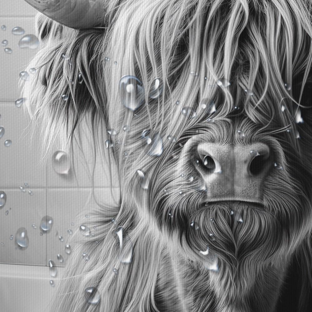 Highland Cow Shower Curtain, Funny Black & White Cow in Bathtub with Towel Rustic Bathroom Decor, Waterproof Washable Polyester Fabric, with Hooks for Farmhouse Bathroom Decorations 71x84inch.