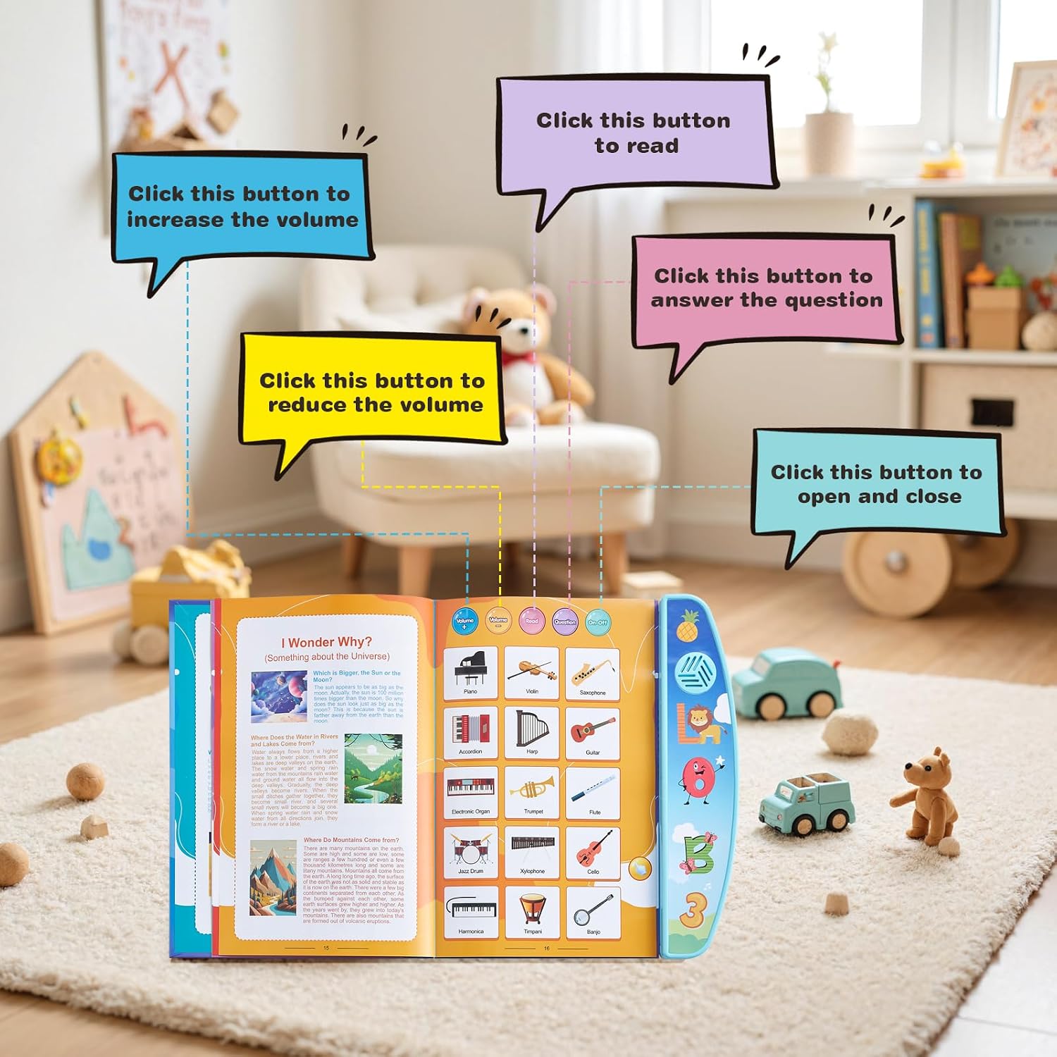 English Interactive Sound Books for Toddlers age 3+, Interactive Electronic Learning Book with Animals & First Words, Early Education Baby Toys, Busy Book & Kids Books, Learning Toys for 3+ Year Olds