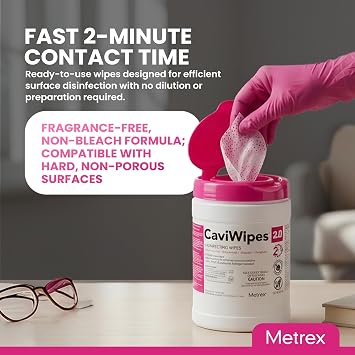 Metrex CaviWipes 2.0 Germicidal Disinfecting Wipes, Hospital-Grade Surface Disinfectant, Kills Norovirus, MRSA and Candida auris in 2 Minutes, 160 Count Canister, Case of 12 (1,920 Wipes)