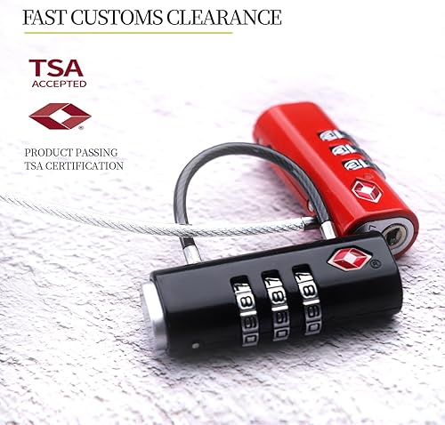 Miniatura 2 de munkees Cerradura de equipaje aprobada por la TSA, combinación de 3 dígitos, construcción de metal (rojo)