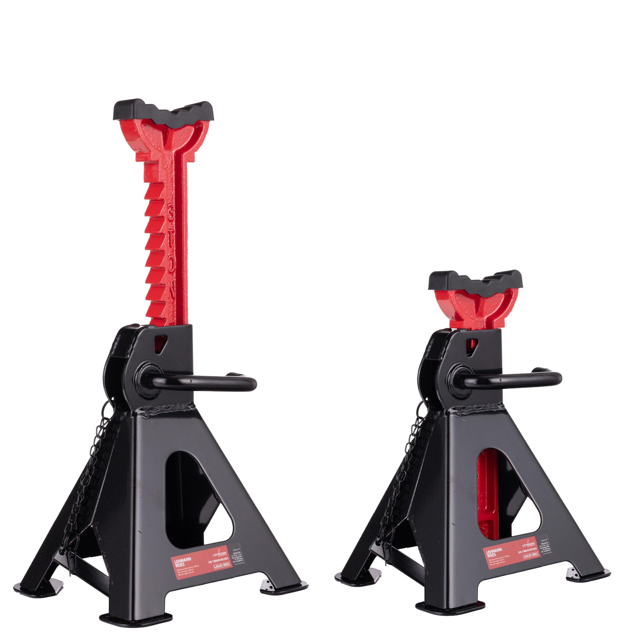 Lehmann 2 x Chandelles Voiture 3T - Hauteur Réglable de 300 à 430 mm - avec Patin en Caoutchouc - Double Système de Sécurité - pour Voitures, SUV et Camionnettes jusqu'à 3000 kg - Stables
