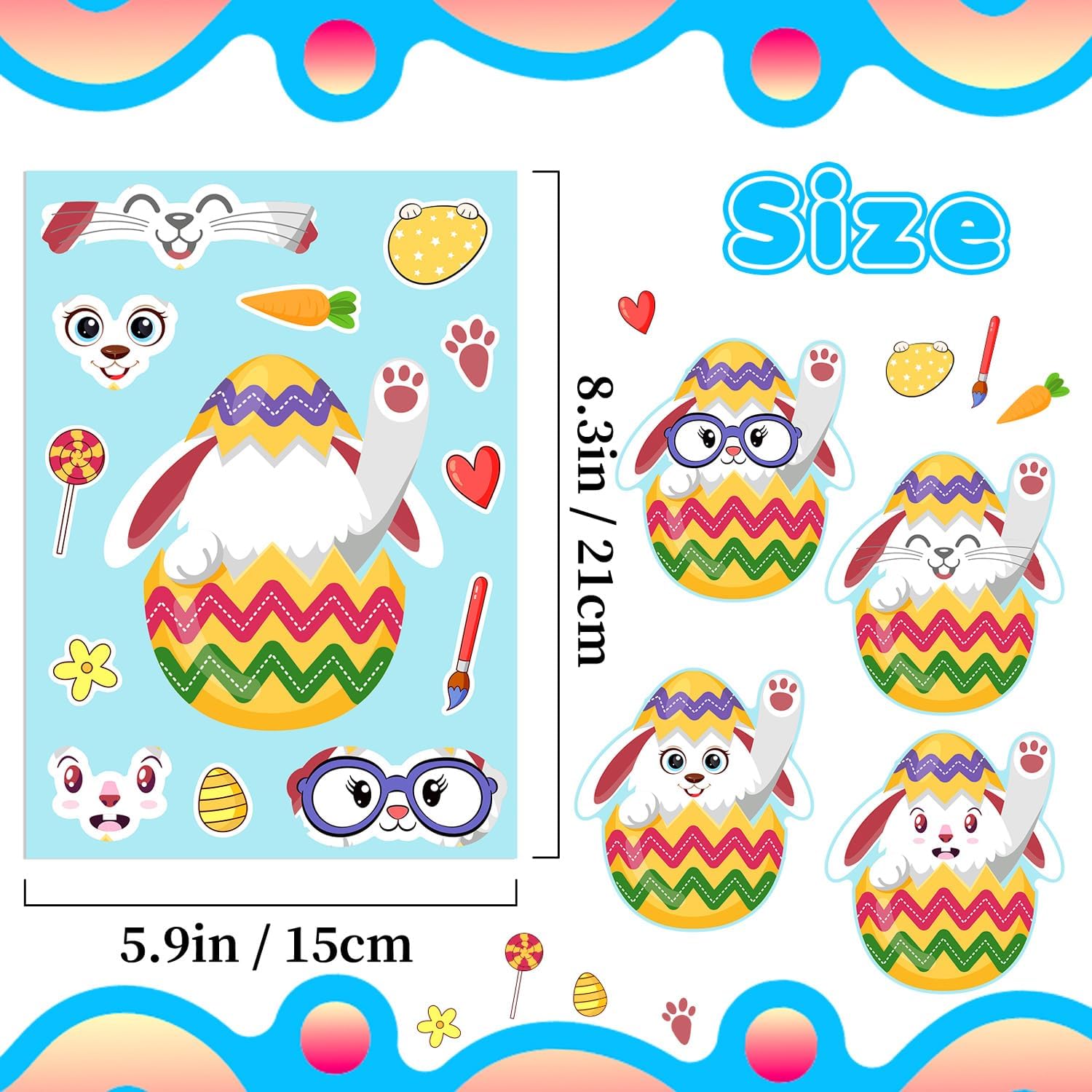24 Sheets Easter Stickers, DIY Cute Easter Egg Bunny Chick Stickers for Easter Party Favors, Classroom Activities, Family Crafts, Easter Basket Stuffers