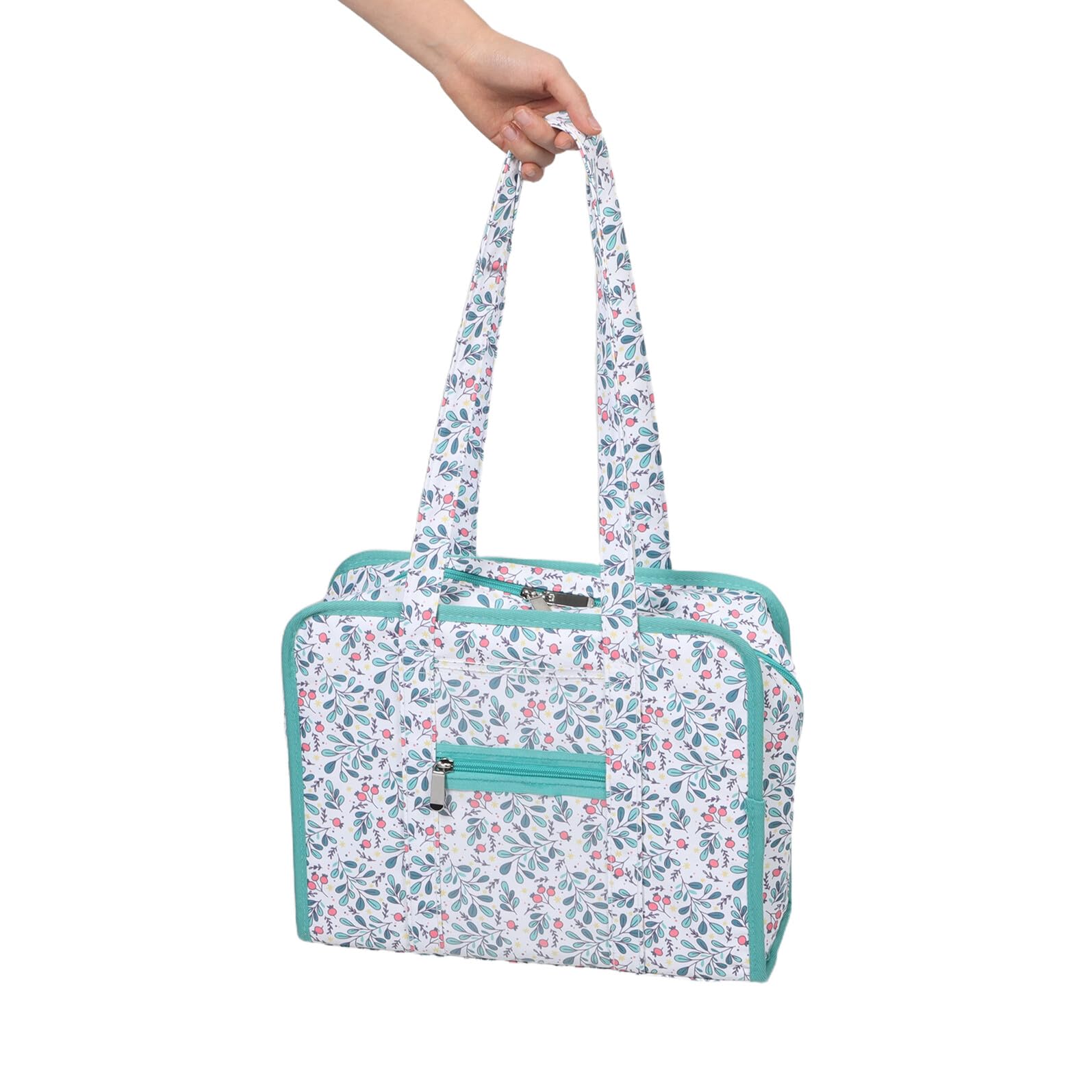 Stickzubehörtasche mit Blumenmuster, Mehrlagige Aufbewahrungstasche | Anfänger, Großes Fassungsvermögen, Tragbar mit Stabilem Griff, für Bastelraum und Reise