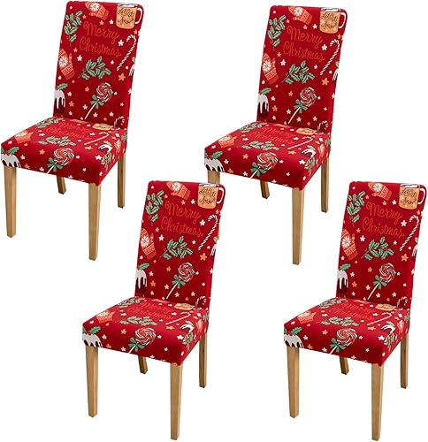 Miniatura 10 de Hiflyer Juego de 6 fundas para sillas de Navidad, fundas de asiento de cocina para sillas de comedor, fundas para sillas de Papá Noel, decoraciones