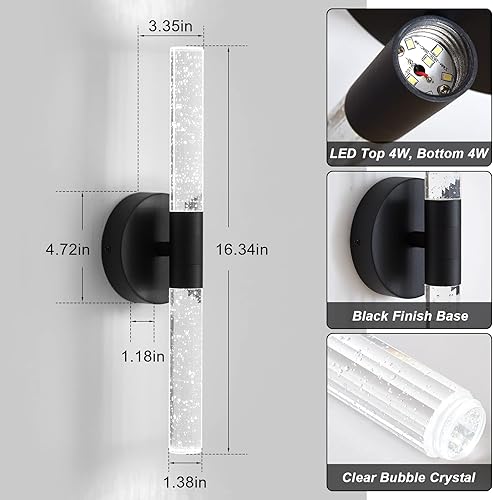 Miniatura 3 de Juego de dos apliques de pared modernos, iluminación de pared, lámpara LED cromada, 8 W, 6000 K, luz de baño en aluminio de burbujas de cristal