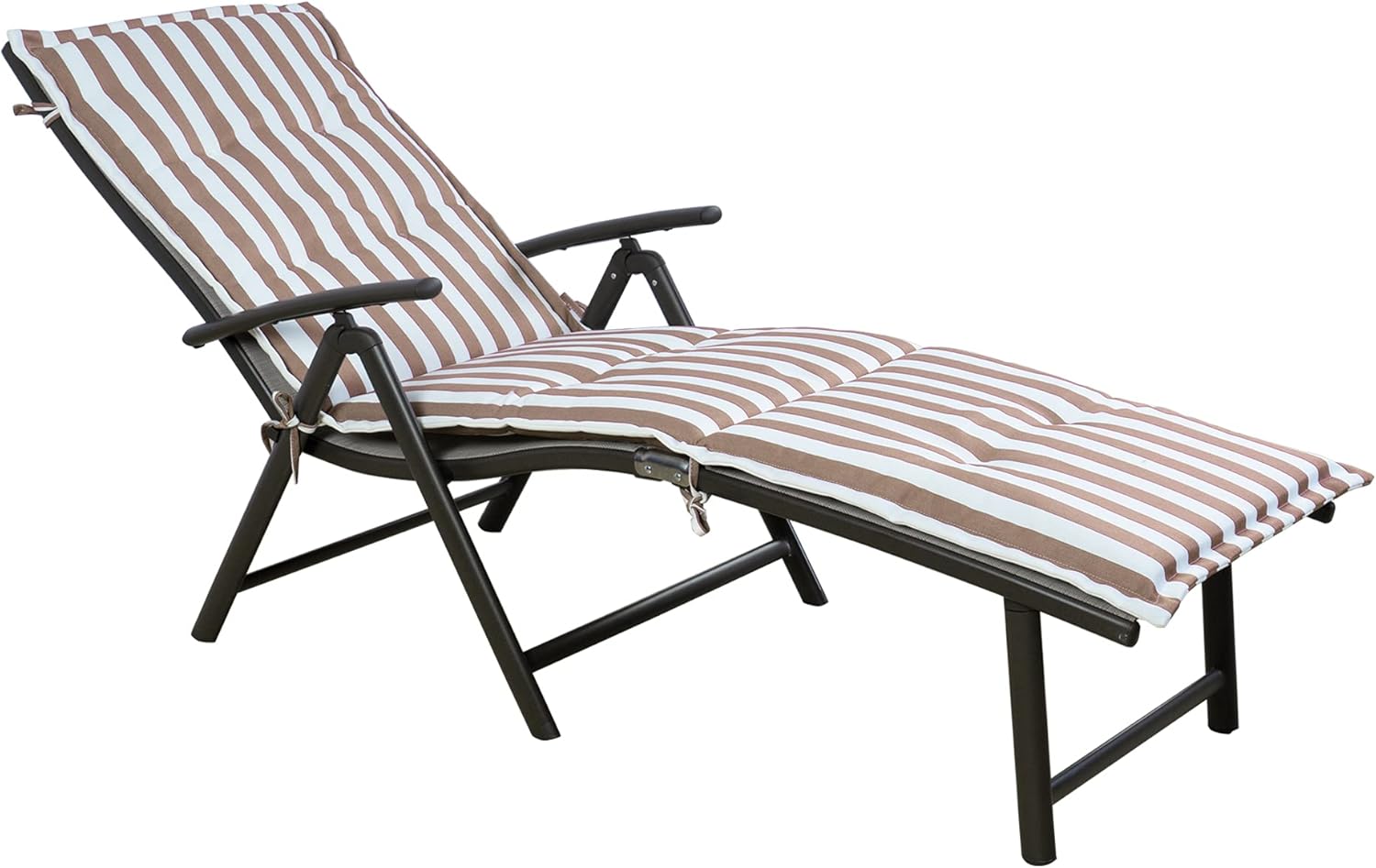 Kozyard Cozy Aluminum Reclining Lounge Chair - Perfect for Beach, Yard, Pool, and Patio Outdoor Chaise Lounge with Drink Holder, Weather Free Adjustable Assemble Free Beige Strip