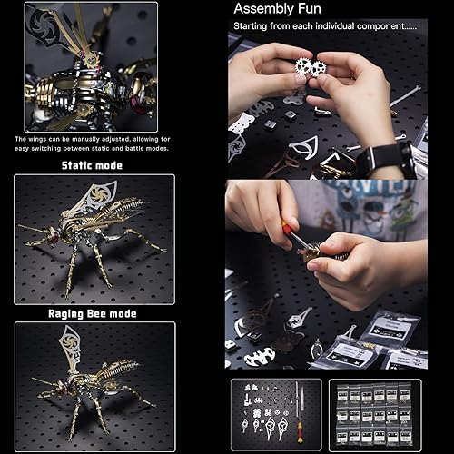 Miniatura 5 de OreilleStar Rompecabezas de metal 3D, kit de modelo de avispa, rompecabezas mecánicos de metal para adultos, desafiante ensamblaje de bricolaje,