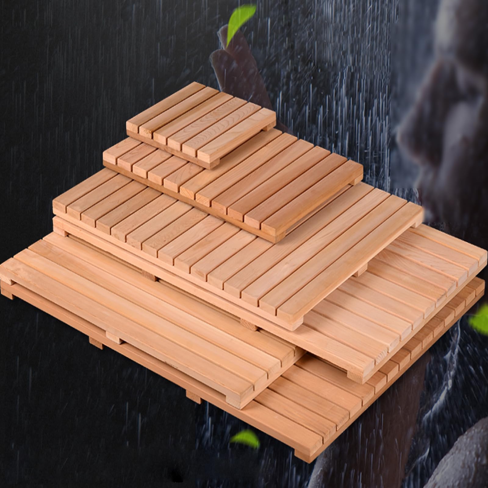 KDDEON Rectangular Wooden Bath Mat,Square Bamboo Bath Mat,Non-Slip Water Resistant Shower Mat,Duck Board,Multipurpose Bathtub Mats,for Shower Tub,Non-Slip Door Mat,Kitchen Mat (50x115cm/20x45in)