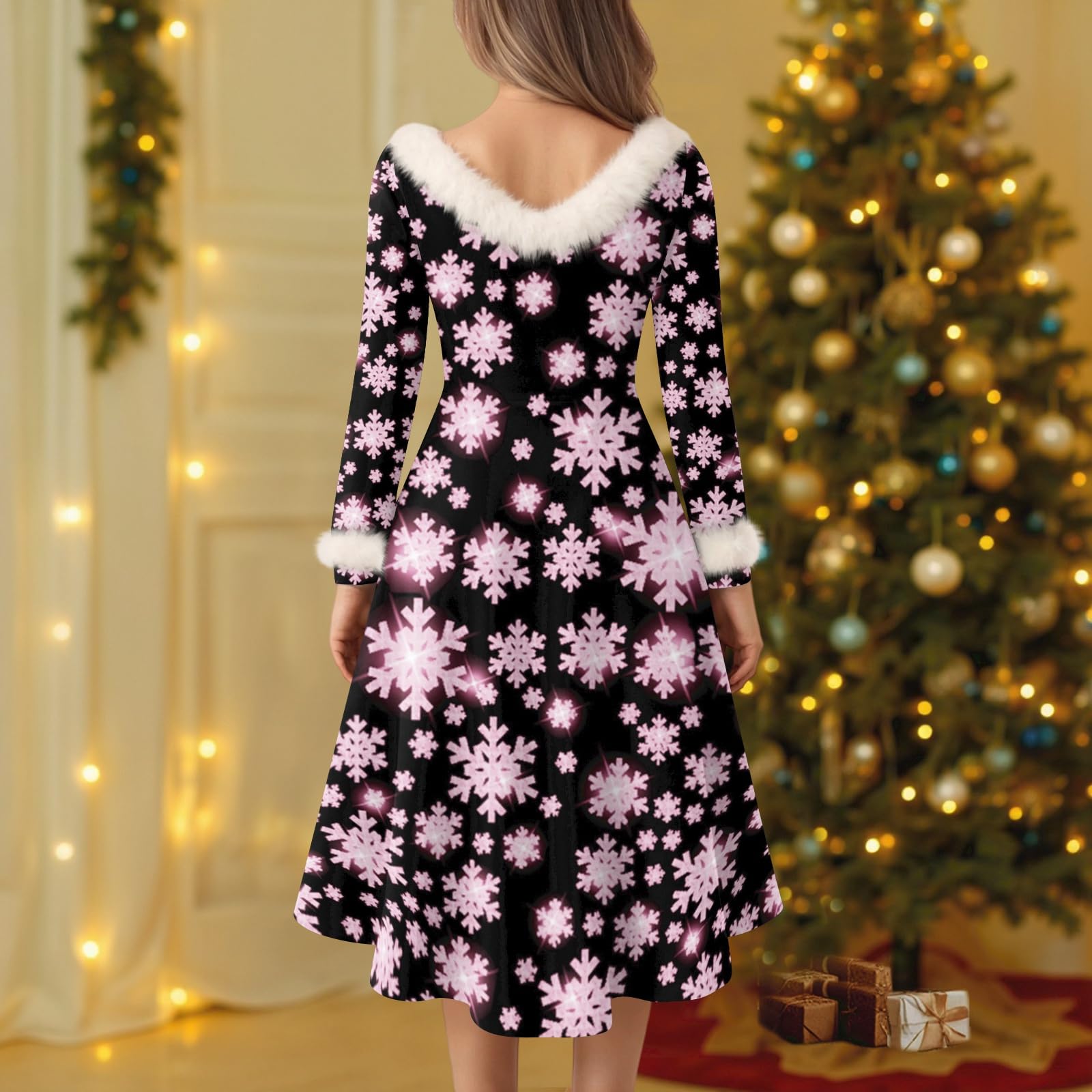 Christmas Dresses For Women Plush Collar V Neck High Low | Desertcart Aruba