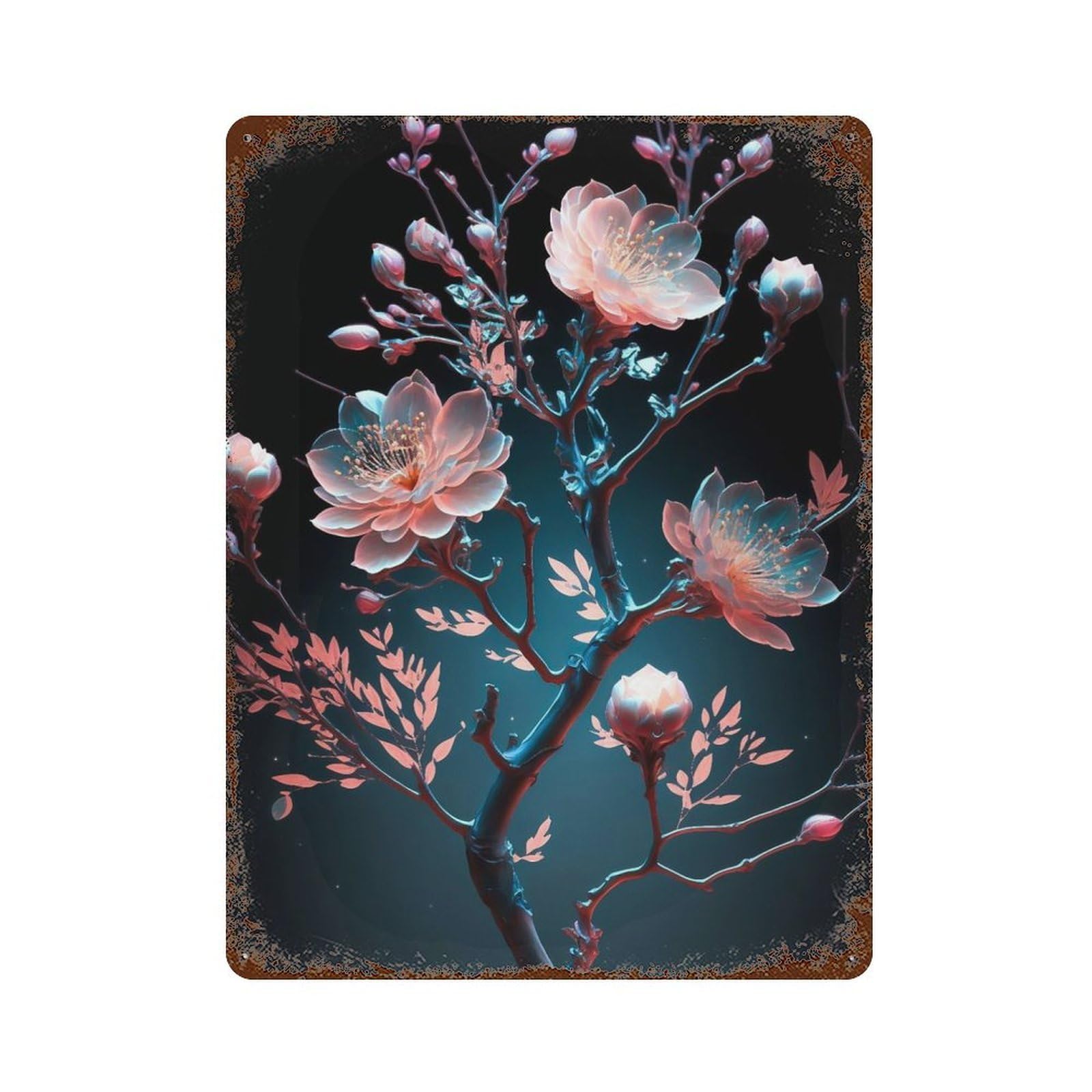 Cherry Blossom Japan 15.7"x11.8" Rustic Tin Plaque, Industrial Home Decor for Farmhouse, Kitchen And Entryway Decor
