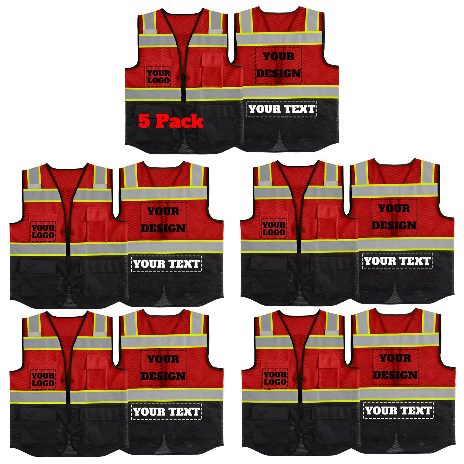 evershare Custom Logo Mesh Reflective Safety Vest with Zipper High Visibility Vest Outdoor Construction Protective Workwear