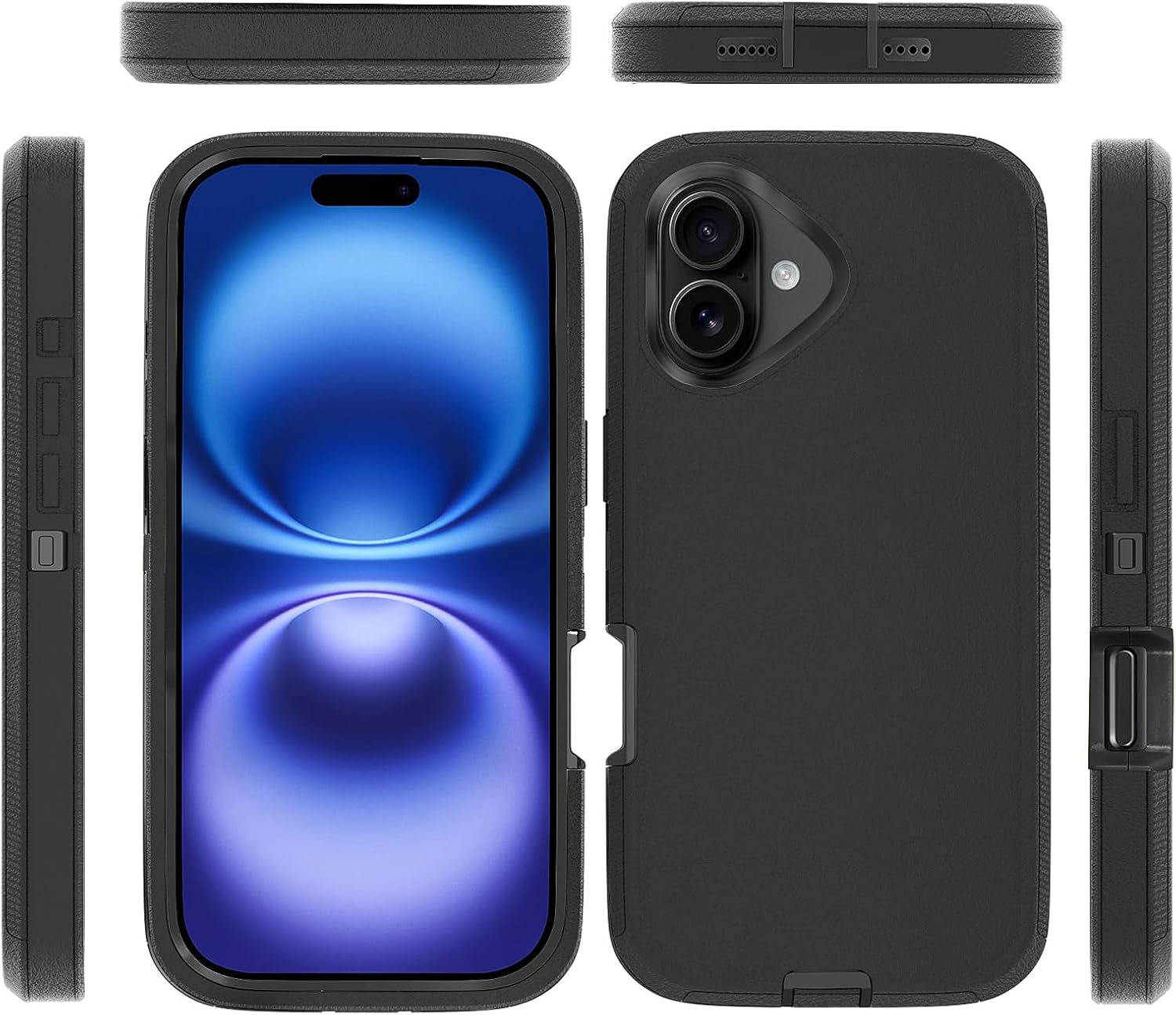 Case for iPhone 16 Plus Case 6.7" Belt-Clip Kickstand Holster with 2 Screen Protector + 2 Camera Lens Protector,Full Body Heavy Duty Military Grade Drop Protection Cover (Black+Clip)