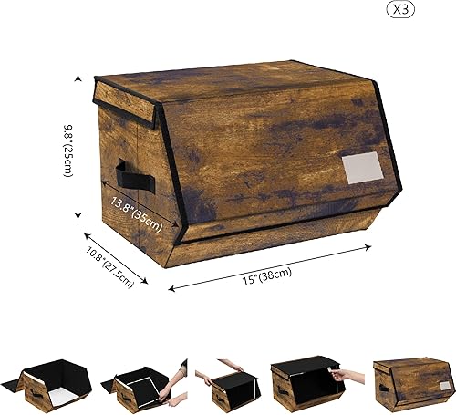 Miniatura 5 de Contenedores de almacenamiento apilables, juego de 3 cajones de almacenamiento para ropa, organizador de cubos con tapa, caja de almacenamiento de