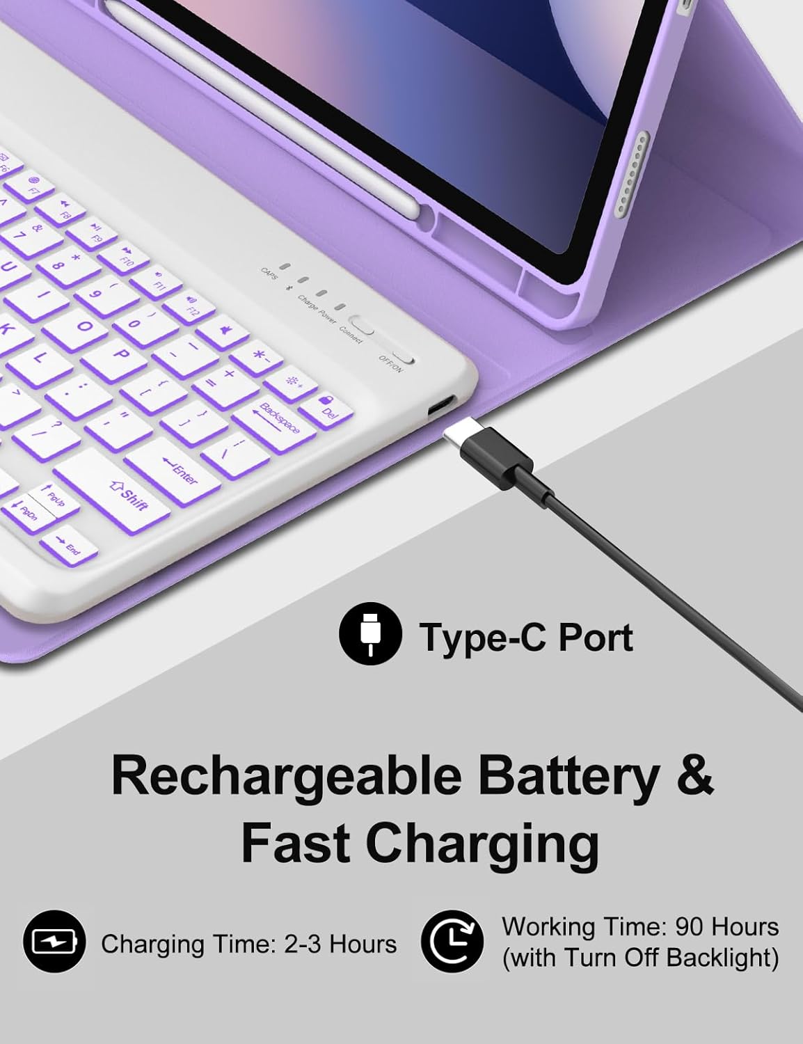 Keyboard Case for Samsung Galaxy Tab S10+ Plus / S9+ Plus / S9 FE+ Plus 12.4 Inch Case with Backlight Keypad, Galaxy Tablet Folio Cover with Detachable Backlit Key Board for Samsung 12.4'' Tab, Purple