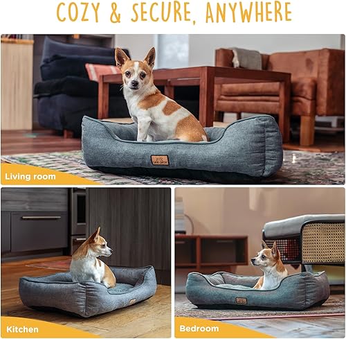 Miniatura 7 de Cama pequeña para perros de 26 pulgadas, sofá lavable de felpa para perros y gatos pequeños, cama rectangular suave para cachorros con base