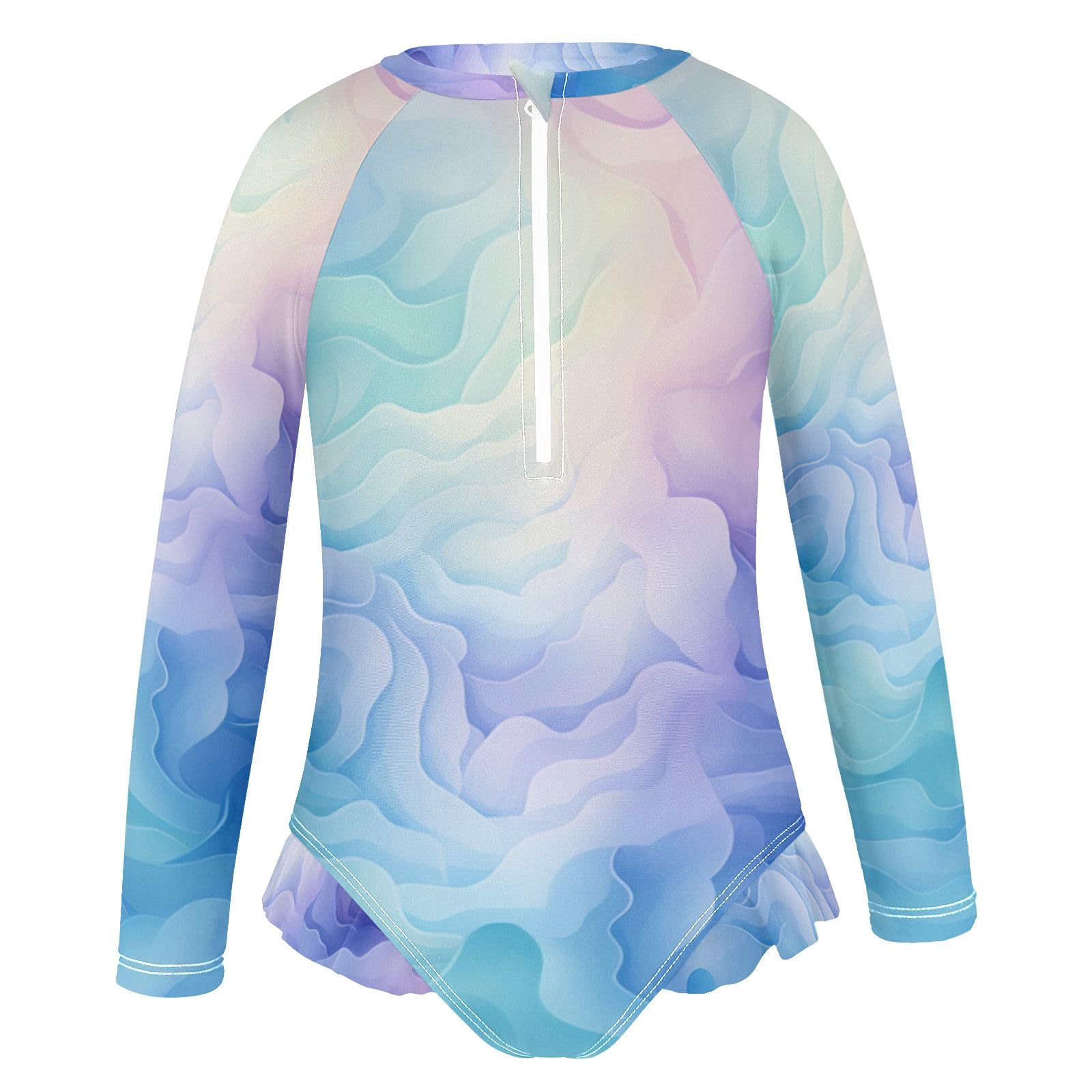 ALAZA Swimsuit for Girls Long Sleeve Rashguard Bathing Suit Marble Purple Blue Quick Dry 4T