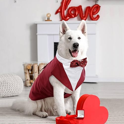 Miniatura 6 de Kuoser Traje de esmoquin para perro y bandana, traje de esmoquin para perros, traje de fiesta de boda, camisa de lazo de boda para perros grandes y