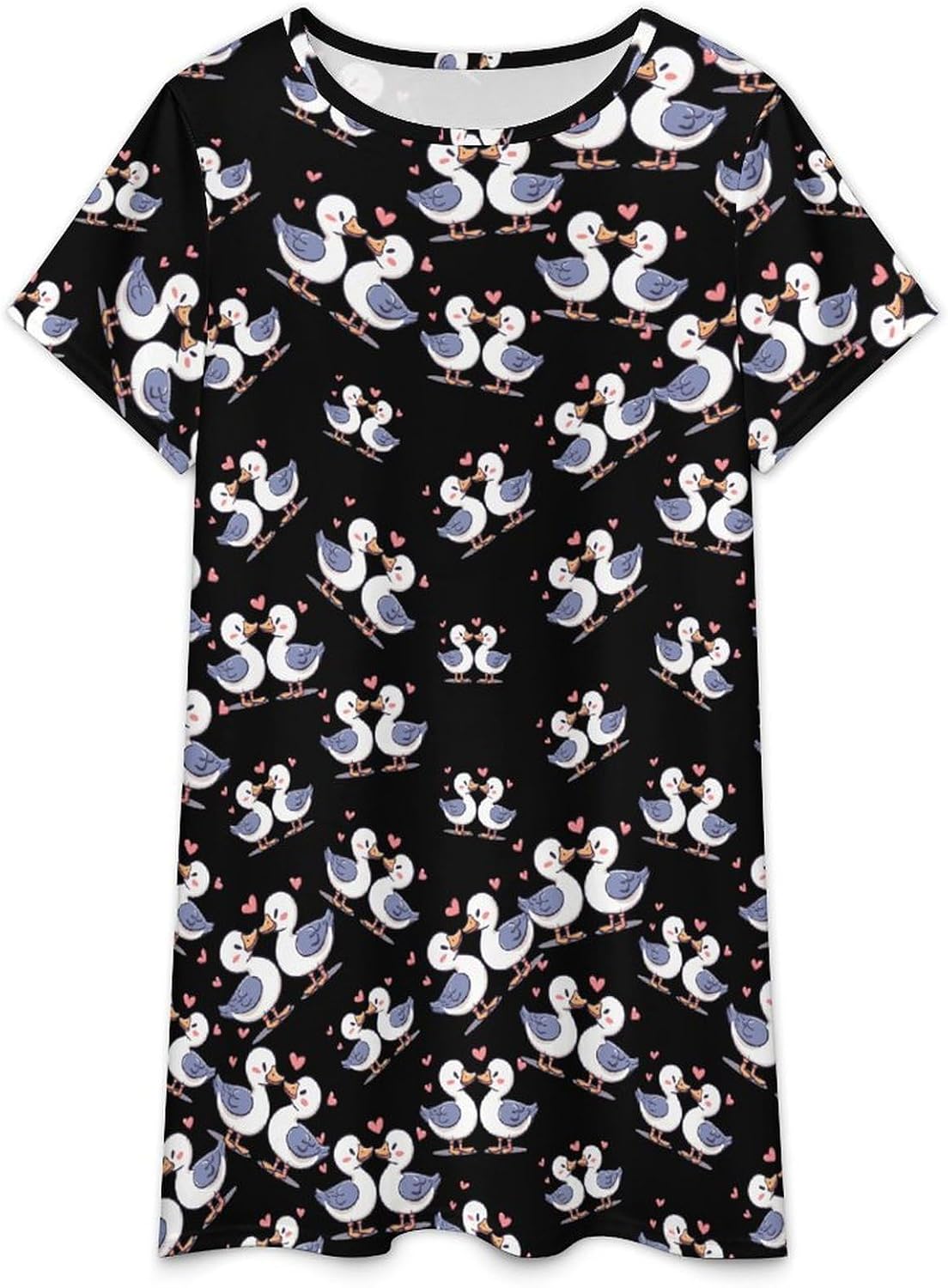 Cute Duck Lover Nightgowns for Women Short Sleeve Sleep Dress Casual Sleepshirt Night Gowns Pajamas