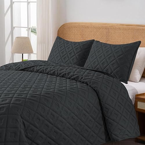 HIARUO - Juego de edredón Queen de 3 piezas, juego de colcha reversible ultrasónica suave y cálida (90 x 90 pulgadas) con 2 fundas de almohada (20 x